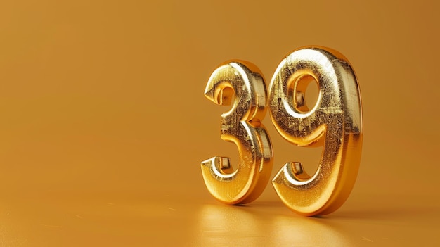 Photo golden number thirtynine on a yellow background