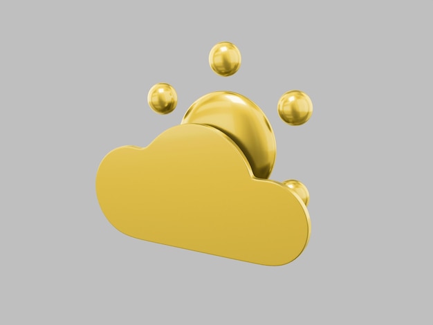 Golden one color cartoon sun behind cloud half view on gray flat background Minimalistic design object 3d rendering icon ui ux interface element