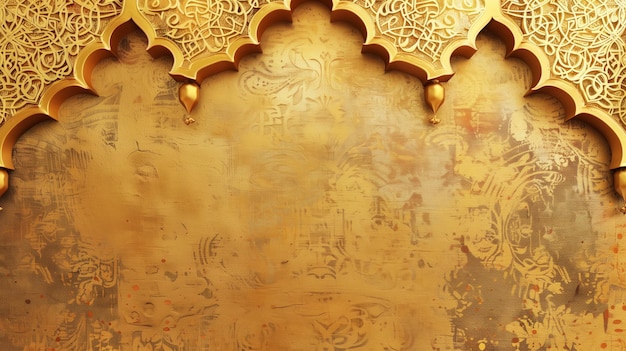 Golden ornate arched pattern over a textured distressed gold background with subtle designs