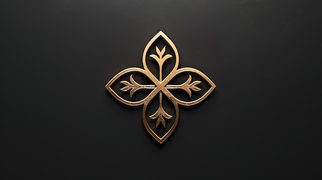 A golden ornate symbol on a black background