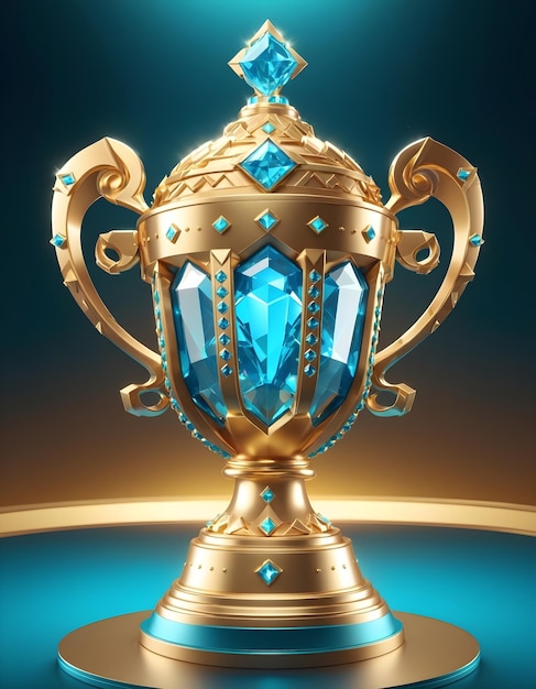 Golden ornate trophy adorned with gems and crystals inside