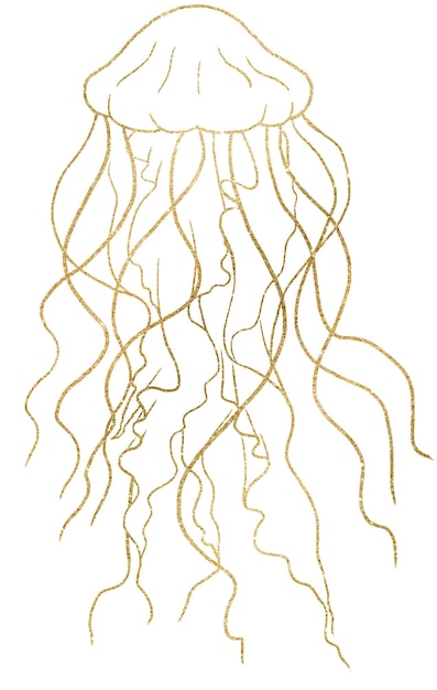 Golden outlines jellyfish isolated element for nautical sea wedding Illustration