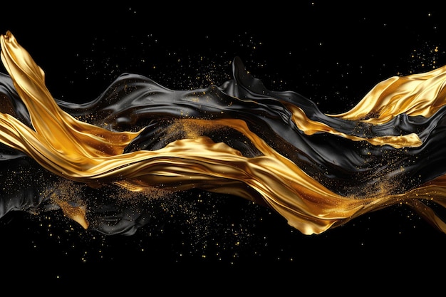 Golden Paint Strokes On Matte Black Background Generative AI