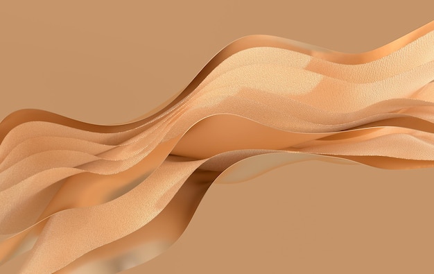 Golden paper or cotton fabric 3d rendering background with waves and curves Dynamic wallpaper