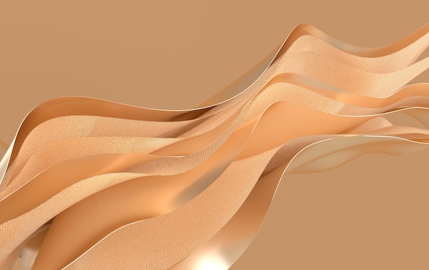 Golden paper or cotton fabric 3d rendering background with waves and curves Dynamic wallpaper