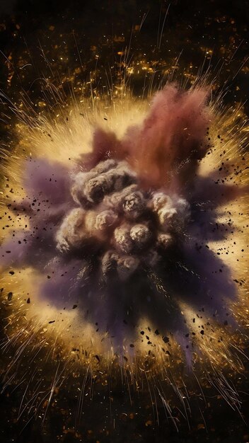 Photo golden particle background with dust explosion illustration