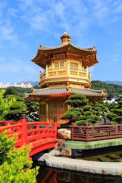 Golden pavilion of absolute perfection in Nan Lian Garden in Chi Lin Nunnery Hong Kong China