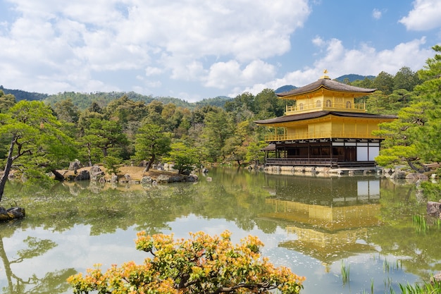 The golden pavilion at Kinkankuji Temple the Famous landmark for tourist in Kyoto Japan