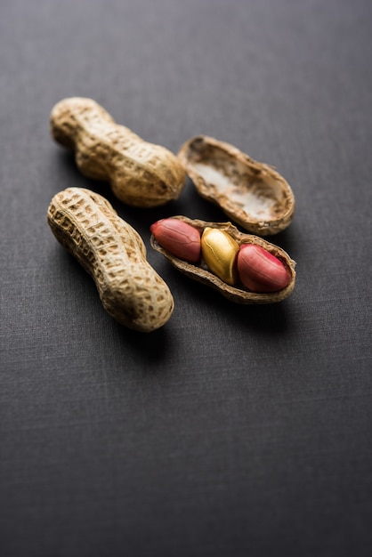 Golden peanut or ground nut showing Concept of Fortune, Individuality, Luck, Value, Exclusivity and Better Choice. Selective focus