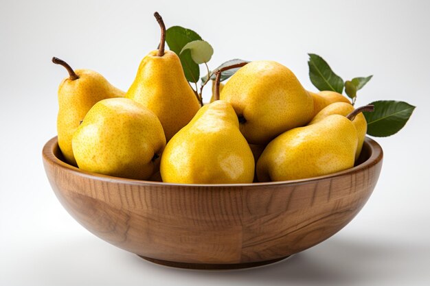 Golden Pears in a Rustic Wooden Bowl