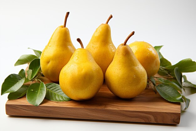 Golden Pears on a Wooden Platter with Cheese