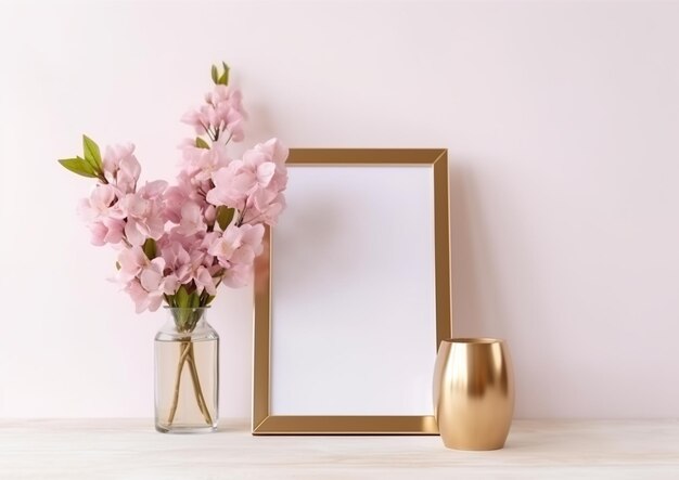 A golden photo frame blank frame mockup