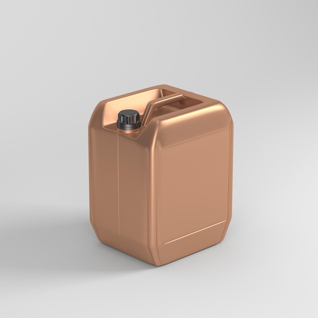 Golden plastic jerrycan mockup for motor oil and other, 3d rendering