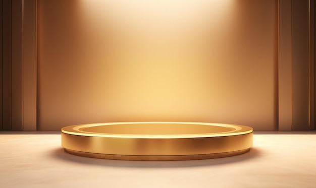 Golden podium on the floor Realistic 3d render of podium