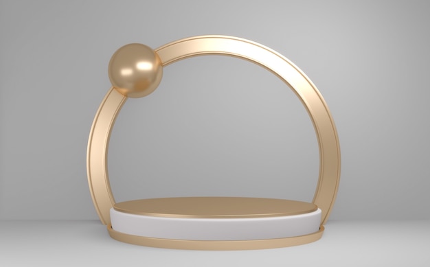 Golden Podium minimal geometric white and gold style abstract.3D rendering