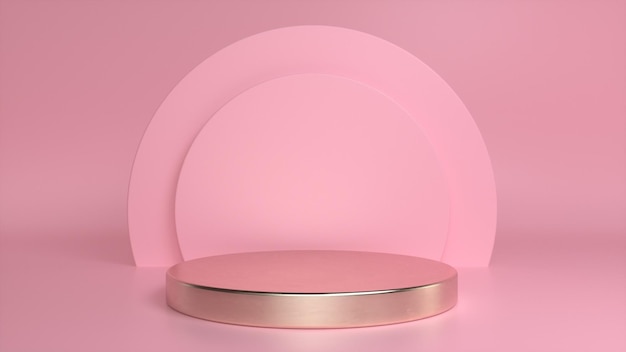 Golden podium pedestal on a pink background Premium Photo