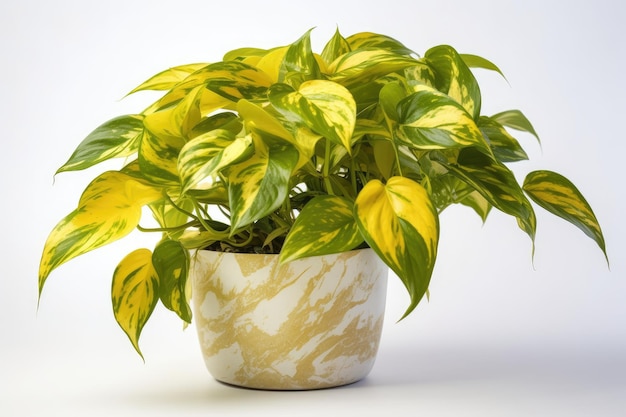 Golden Pothos Epipremnum Aureum Marble Queen In A White Pot On A White Background Generative AI