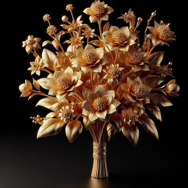 Golden Radiance A Bouquet of Flowers Crafted from Gold