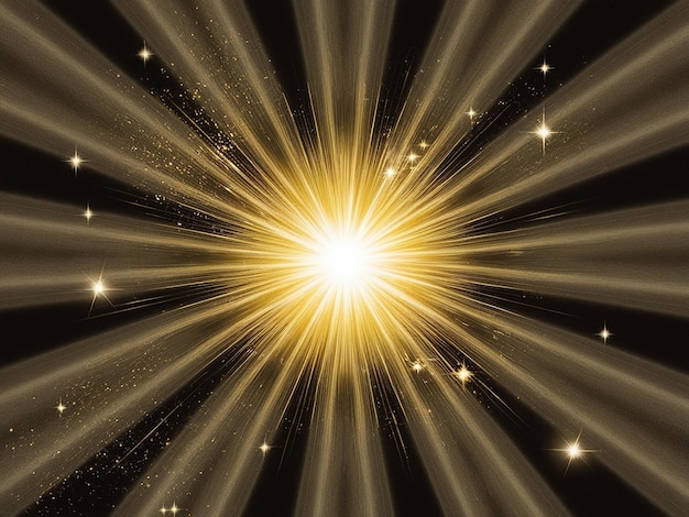 Golden Radiance Ethereal Beams and Sparkling Stars Illuminate the Cosmic Night Sky Background