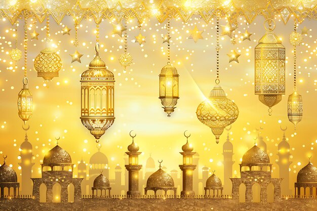 Golden ramadan kareem eid mubarak decorative card design