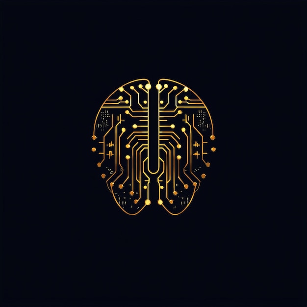 Photo golden ratio human brain interfaced with computer circuit board minimalistic logo design