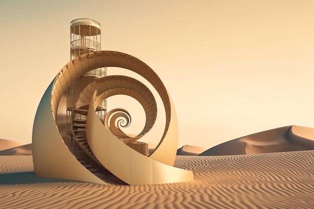 Golden ratio spiral structure in desert Generate Ai