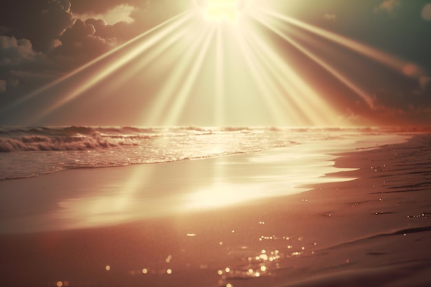 Golden rays of sunshine shining down on a sandy beach the epitome of a summer day