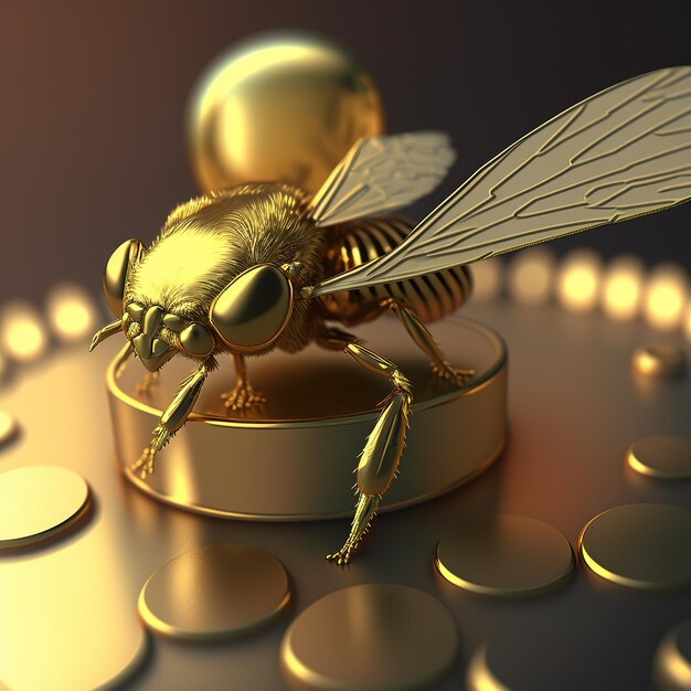 Golden realistic bee AI render