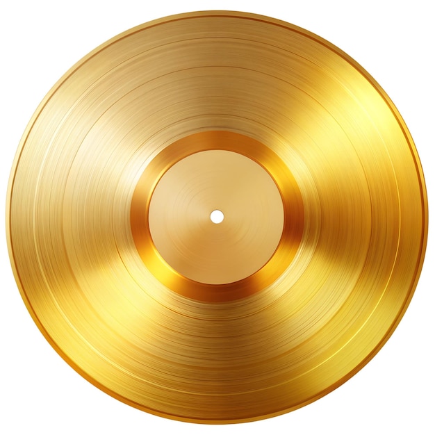 A golden realistic LP vinyl record template cut out white isolated transparent background