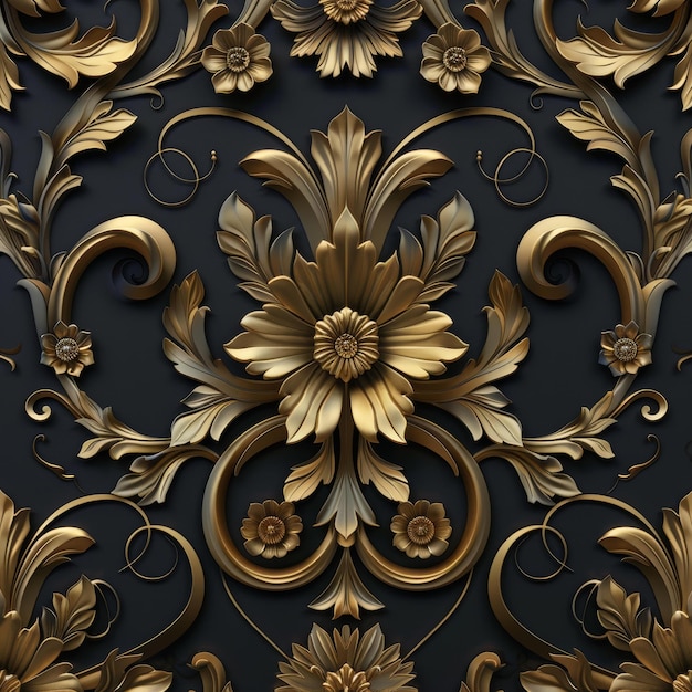 Golden relief floral wallpaper