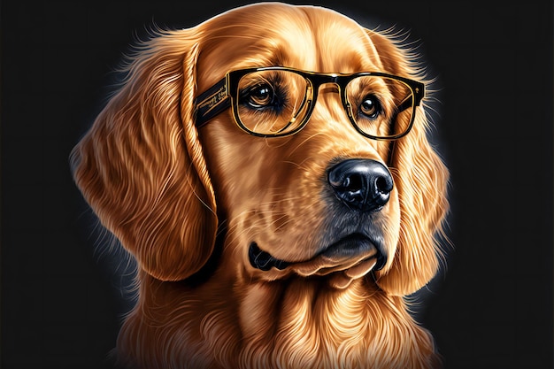 Golden retriever dog portrait digital illustration painting artwork