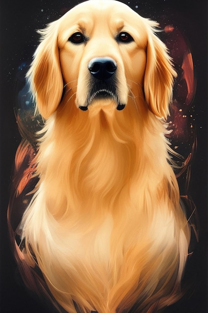 Golden retriever dog portrait illustration generative ai