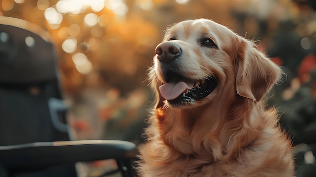 Photo golden retriever dog portrait with bokeh background photo