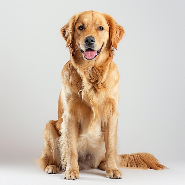 Golden Retriever Dog Sitting and Smiling in a Studio Setting