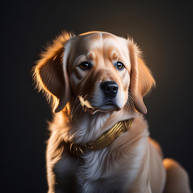 A golden retriever dog with a collar that says golden retriever.