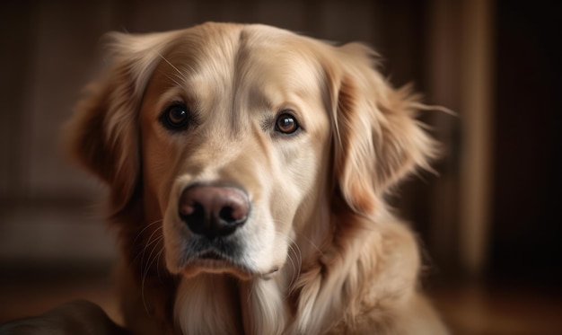 A golden retriever dog with a dark background