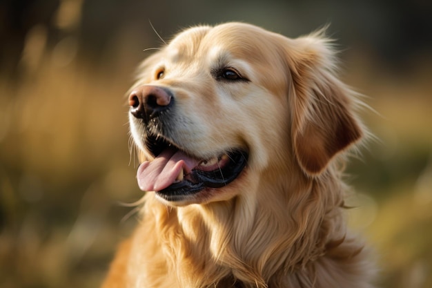 A golden retriever dog with a pink tongue