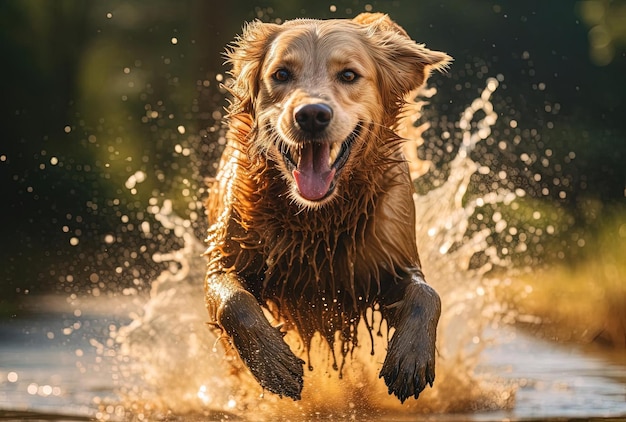 Photo a golden retriever dog with water dripping from its mouth in the style of dimitry roulland