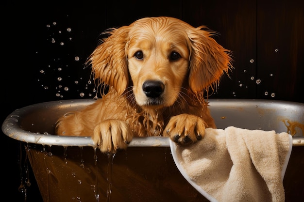 Photo golden retriever enjoying bath time