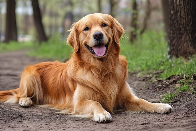 Photo golden retriever on hiking trail photo