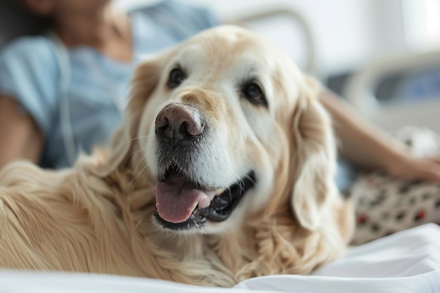 Golden Retriever in Hospital Bed