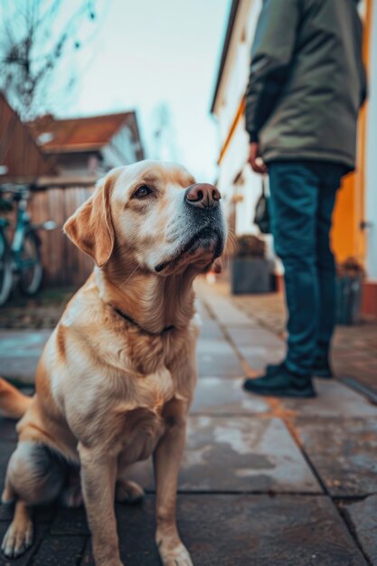 Photo golden retriever on pavement