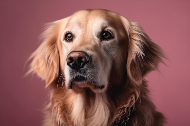 Golden Retriever On Pink Background Generative AI