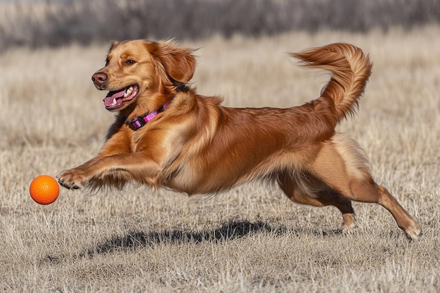 Photo golden retriever playing fetch photo