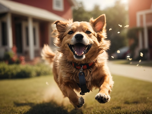 A golden retriever playing joyfully at beach