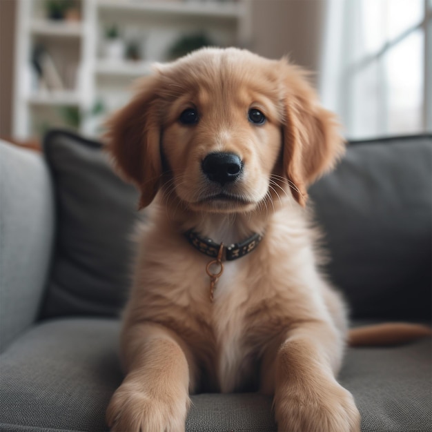 Golden Retriever puppy in the living room