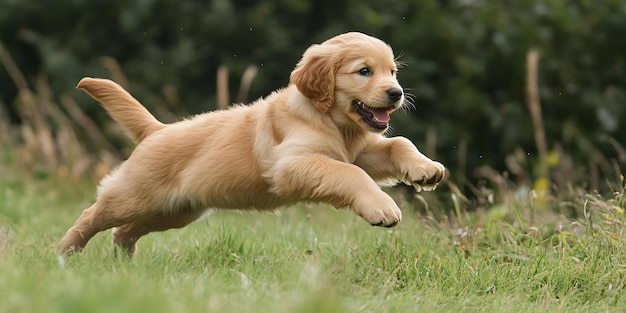 Photo golden retriever puppy playing in a meadow