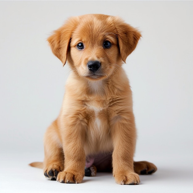 Golden Retriever Puppy Sitting Against White Background