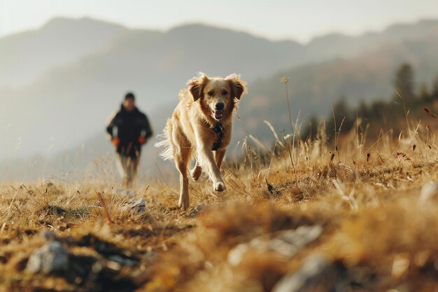 Photo golden retriever running in a field