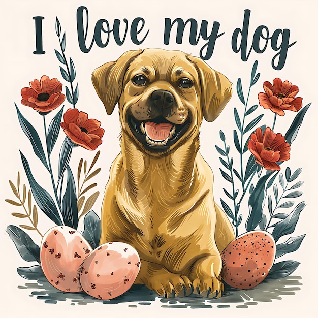 Golden Retriever Scottish Gun Dog in Charming Illustration